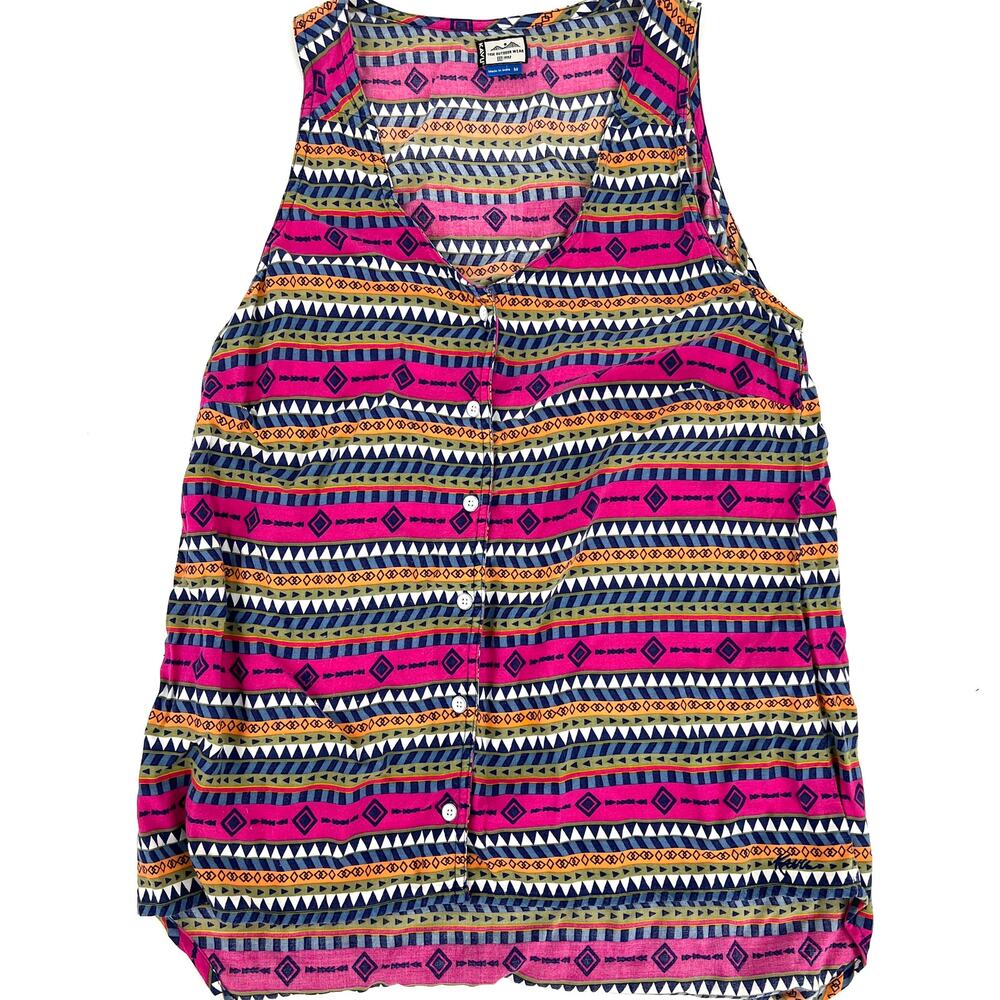 Kavu Multicolor Aztec Pattern Button Up Hi Low Ta… - image 8